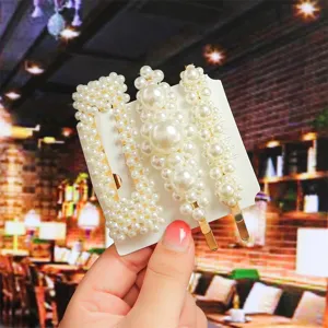 Elegant pearl hair clip set for women, chic artificial pearl hairpin accessories for daily wear.
