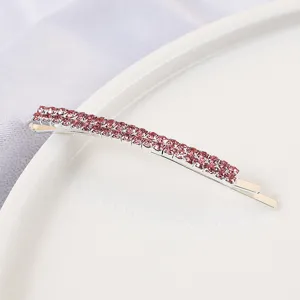 Rhinestone bobby pin hair clip detail shot, double row sparkly crystals for women and girls.