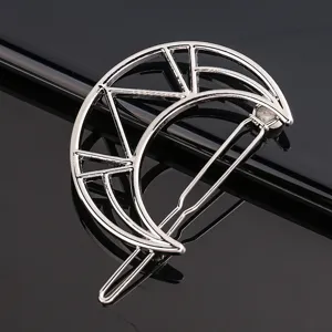 Silver crescent moon hair clip geometric alloy metal hair accessory for women daily styling.