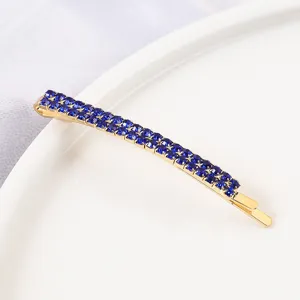 Sparkling blue rhinestone hair clip, elegant double row crystal bobby pin for chic styles.