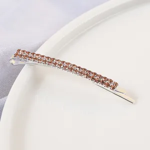 Rhinestone hair clip double row sparkling crystal bobby pin elegant silver hair accessory.