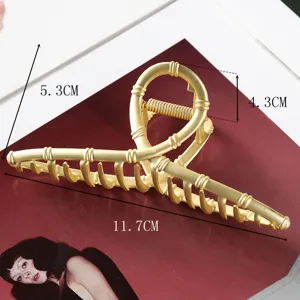 Large gold metal hair claw clip for women, geometric bamboo design hair accessory 11.7cm