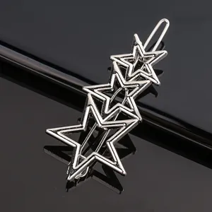 Silver metal star hair clip alloy hollow barrette for women trendy bangs side hair styling accessory
