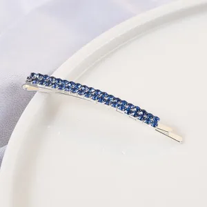 Double row blue rhinestone bobby pin, elegant sparkling hair clip for women and girls.