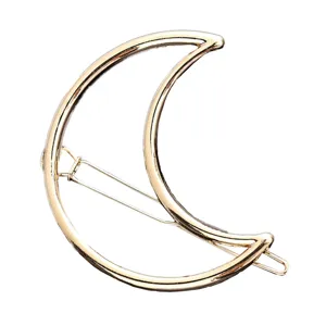 Gold crescent moon hair clip, elegant metal barrette hairpin for women and girls daily styling.