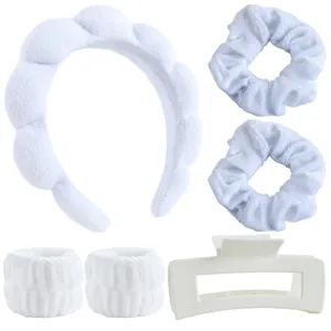 Ensemble de 6 pièces bandeau de spa poignets chouchous pour le lavage du visage et maquillage.