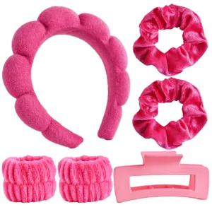 Ensemble de 6 pièces bandeau nuage chouchous pinces pour lavage de visage rose