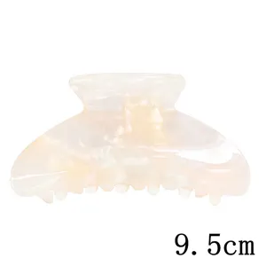Grande pince à cheveux en acétate 9.5cm marbré blanc élégant accessoire pour queue de cheval.
