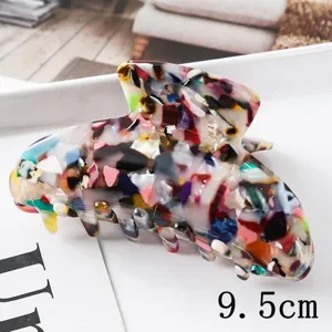 Grande pince à cheveux en acétate pour femmes, design mosaïque coloré élégant 9.5cm