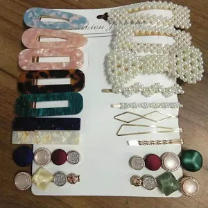 Femmes élégantes pinces à cheveux en acétate perles géométriques accessoires de coiffure