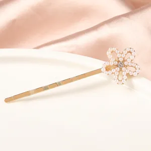 Élégante pince à cheveux fleur strass perle épingle en métal doré pour frange femme