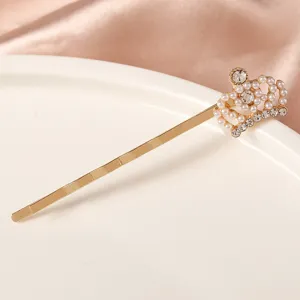 Délicate pince à cheveux couronne strass perle or, barrette latérale élégante pour coiffure.