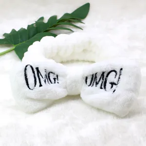 Flanell Stirnband süß niedlich Haarband Waschgesicht Haarschmuck bestickte Buchstaben OMG!