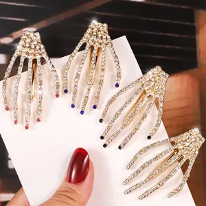 Lot de pinces à cheveux squelette en strass gothique, barrettes en métal étincelantes pour femmes.