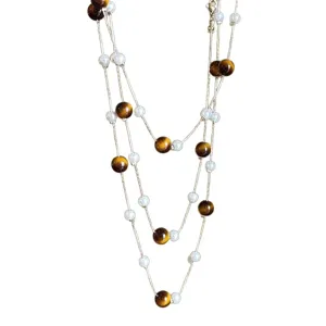 Collar de perlas y ojo de tigre multicapa mujer otoño invierno nuevo suéter joyería moda