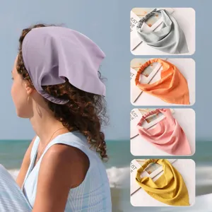 Foulard Triangle en Mousseline de Couleur Unie pour Femmes Bandeau Élastique Accessoire de Coiffure Mode pour Plage Vacances