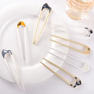 Modern Minimalist U-Shaped Hair Stick For Women Matte Metal Acetate Hairpin Leopard Tortoiseshell Marble Pattern Updo Hair Accessories
