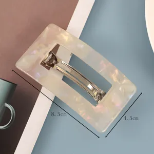 Rechthoekige acetaat haarspeld met metalen veer clip 8.5x4.5cm elegante haaraccessoire voor dames