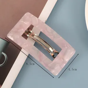 Roze rechthoekige acetaat haarspeld elegante minimalisten metalen veer haarklem