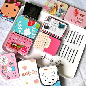 Metal Bobby Pins Set With Printed Tin Box Korean Style Wave Hair Clips For Women Girls Fashion Simple Hair Accessories