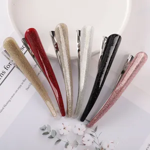 Glitter long alligator hair clips set, stylish metal and resin duckbill barrettes for women.