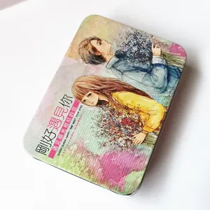 Metal hair clip storage tin box with cute anime illustration for daily use hair accessories