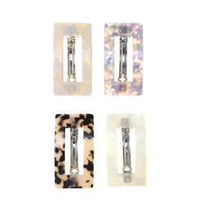 Set van 4 rechthoekige acetaat haarspelden met metalen veer, elegante haaraccessoires.