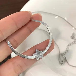 Collar de cadena de serpiente con colgante de estrella para mujer, joyería de plata elegante.