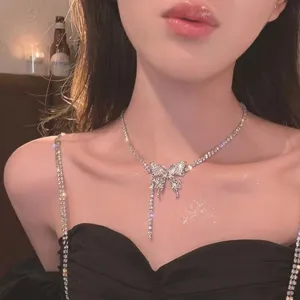 Moda Strass Fiocco Nappa Collana Clavicola Per Donna Dolce Cool Lega Catena Girocollo Gioielli