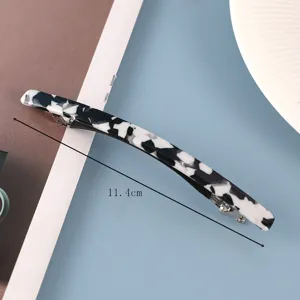 Elegant black and white acetate hair clip for women, 11.4cm long spring barrette for styling.