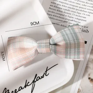 Sweet JK style plaid hair bow clip, pink and green fabric hair accessory for cute daily wear.