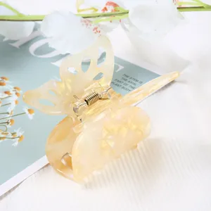 Butterfly hair claw clip aesthetic marble acetate yellow hair accessories for women daily styling.