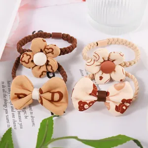 Chouchou en Tissu Nœud Ours Style Coréen Bandeau Élastique Tissé pour Femmes Filles Mignon Imprimé Floral Lettres Accessoires Cheveux