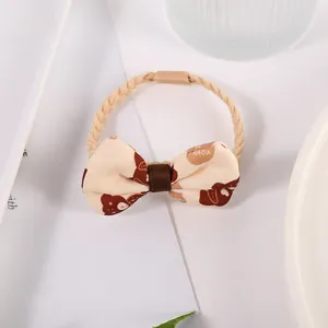 Élastique à cheveux mignon ours marron tissu nœud tressé queue de cheval pour femme