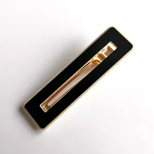 Elegant black and gold rectangular hair clip, stylish geometric metal acrylic barrette for women.