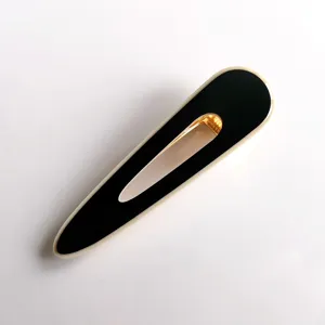 Elegant black and white acrylic hair clip minimalist teardrop gold trim metal snap hairpin accessories