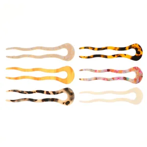 Lot de 6 épingles à cheveux en acétate en forme de U motif écaille d'tortue pour chignon.