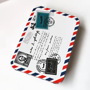 Vintage airmail style metal tin box storage case for jewelry, hair clips and small items.
