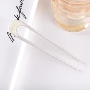 Minimalist metal U-shaped hairpin with white inlay elegant hair accessory for women daily wear