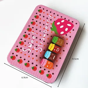 Pink strawberry metal tin storage box cute decorative case organizer for small items gifts