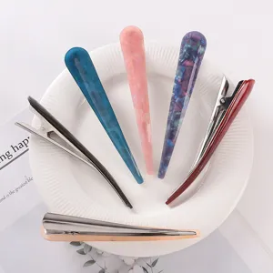 Korean style acetate and metal hair clips set, elegant duckbill hairpins for women daily wear.