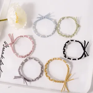 Woven pearl hair ties set, colorful elastic hair ropes with cute bow knots for daily wear.