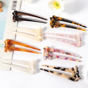 Azetat U-förmige Haarnadeln mit süßer Schleife, elegante Haarteile für Dutts und Hochsteckfrisuren.