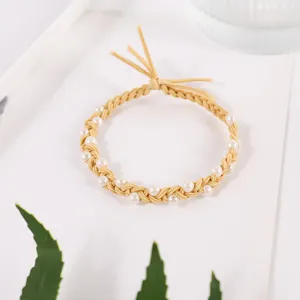 Korean style braided pearl hair rope elastic rubber band ponytail hair tie accessory.
