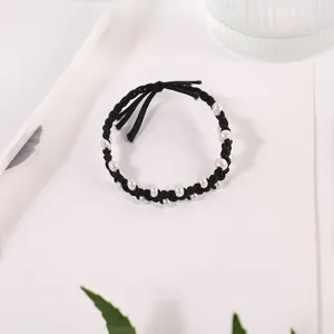 Korean style braided pearl hair rope elastic hair band for ponytail styling detail view