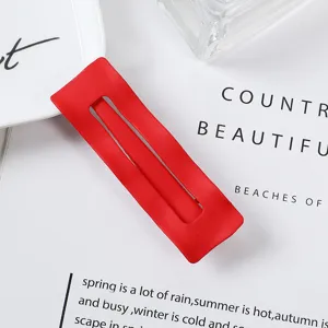 Korean style red matte rectangular hair clip metal side clip fashion hair accessory for women