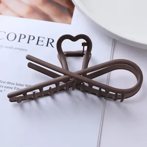 Metal hair claw clip brown matte finish cute heart shape hair accessories for women styling
