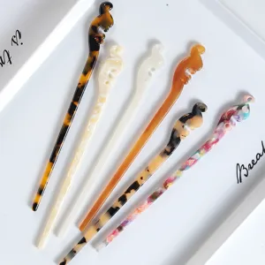 Minimalist Acetate Hair Sticks Hollow Out Chinese Style Hairpins Vintage Tortoiseshell Marble Pattern Hair Forks For Women