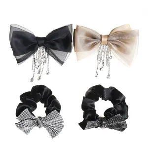 Korean fashion crystal rhinestone bow hair clips and scrunchies set for women and girls.