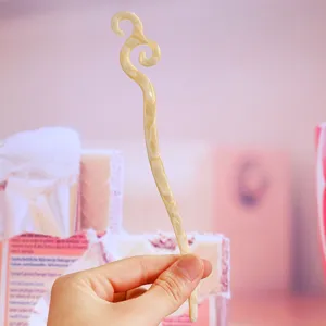 Elegant acetate hair stick with marble pattern, stylish minimalist hair fork for women.